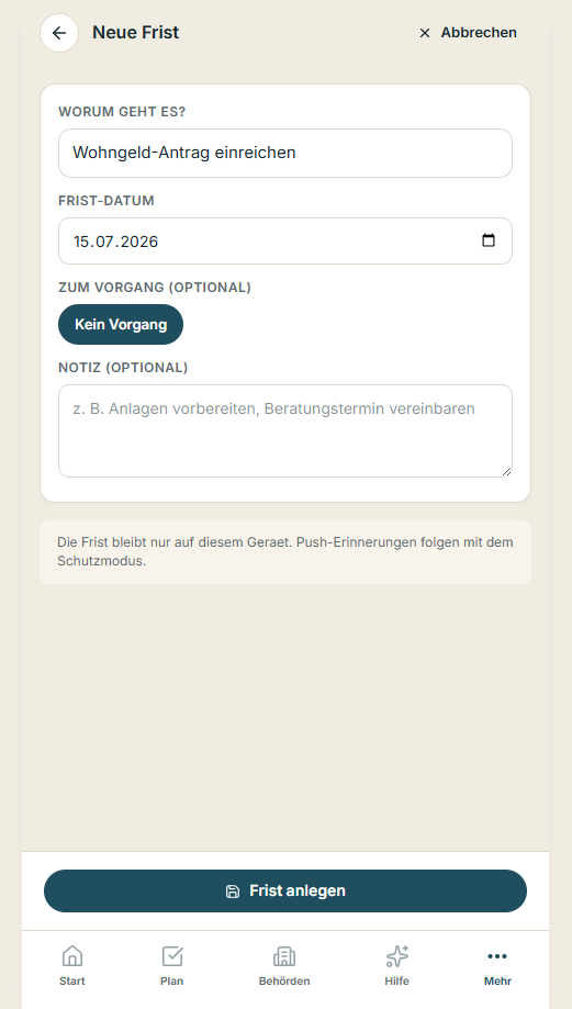 Frist anlegen