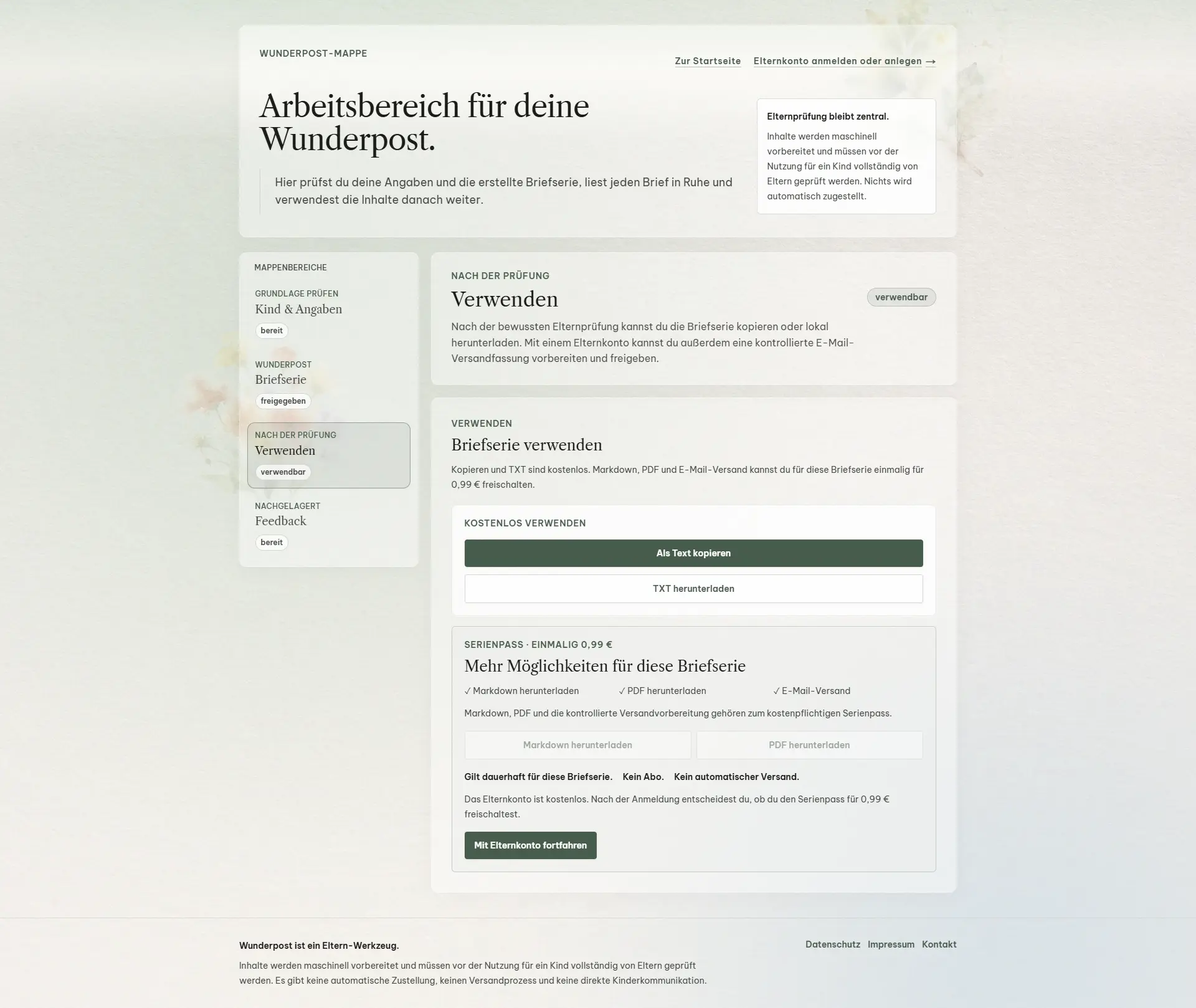 Verwendungsbereich von Wunderpost mit Kopierfunktion, Downloads und kontrolliertem E-Mail-Versand